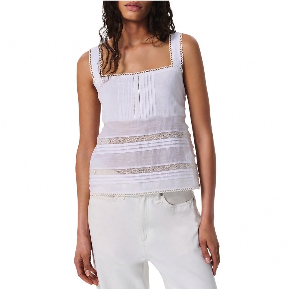 Rag & Bone Viviana Tank Top White Ramie Lace Trim Square Neck Small